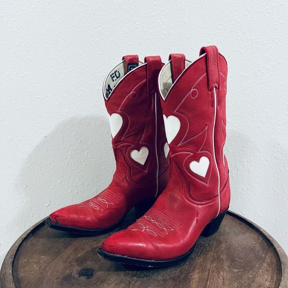 Larry Mahan Shoes - Larry Mahan Vintage Red Heart Western Cowboy Boots Women’s 6 1/2 B